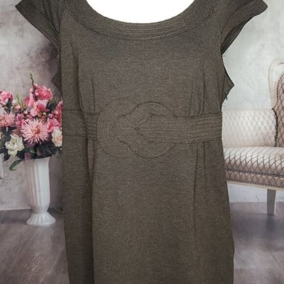 𝅺studio M Brown Short Sleeve Knee Length Faux Belt Sheath Dress Plus Size 1X - Picture 6 of 11
